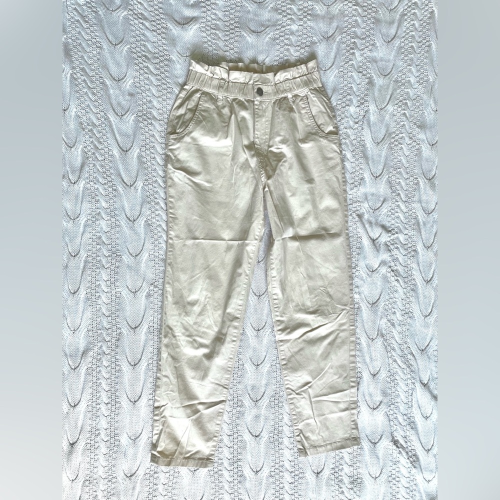 Reserved Cream Straight Leg Pants XS Elastic Waist Cotton Casual